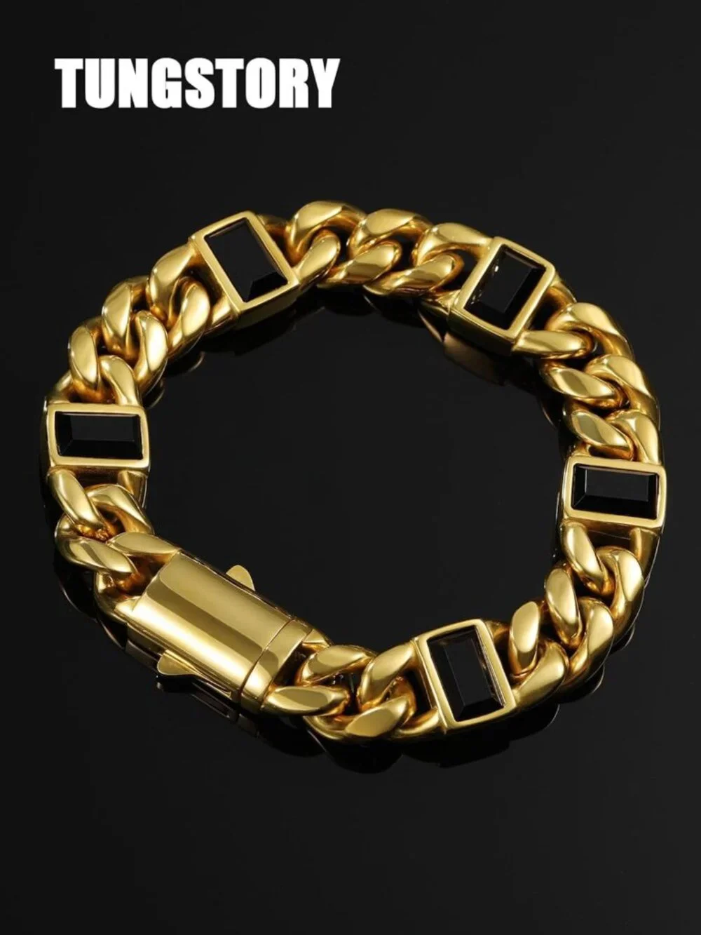 12mm Black Onyx Cuban Link Bracelet for Men - Stylish 8IN Statement Jewelry